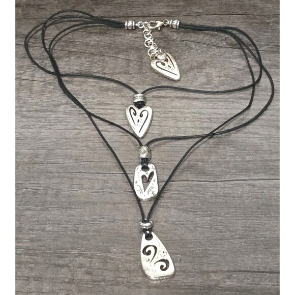 Brighton Brazilian Heart Pendant Triple Strand Black Cord Retired Necklace - Picture 2 of 4